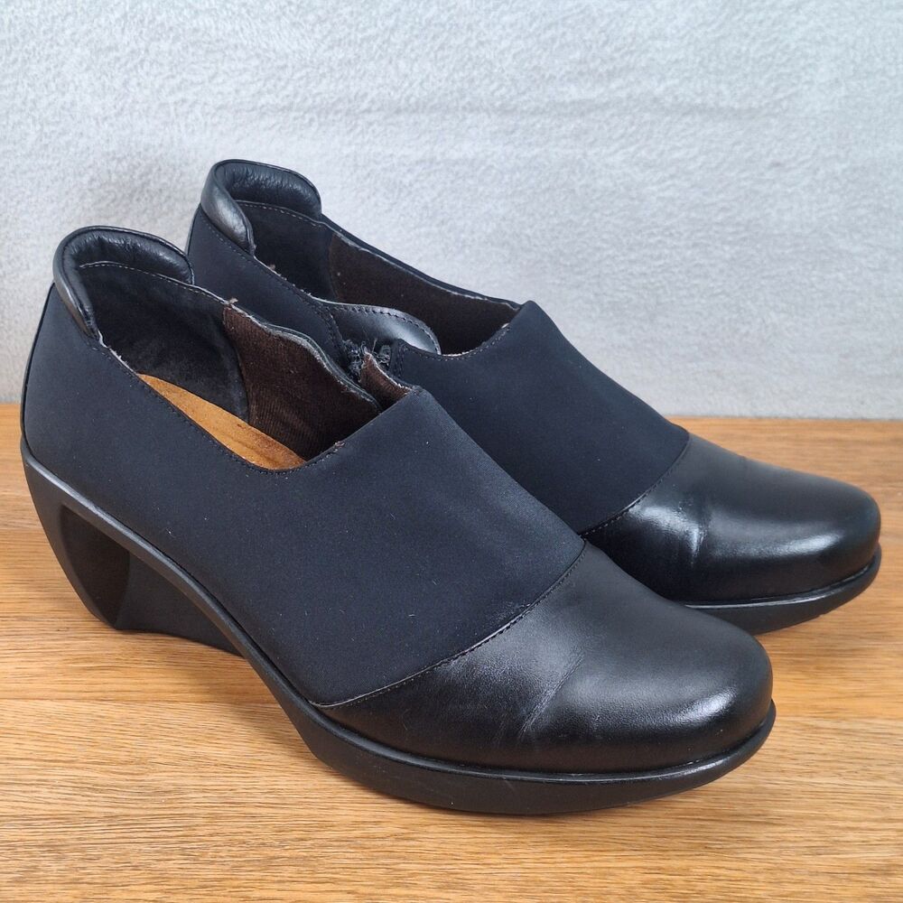 Naot Weeken Women's 10 EU 41 Wedge Heel Slip-On Shoes Black Stretch Comfort